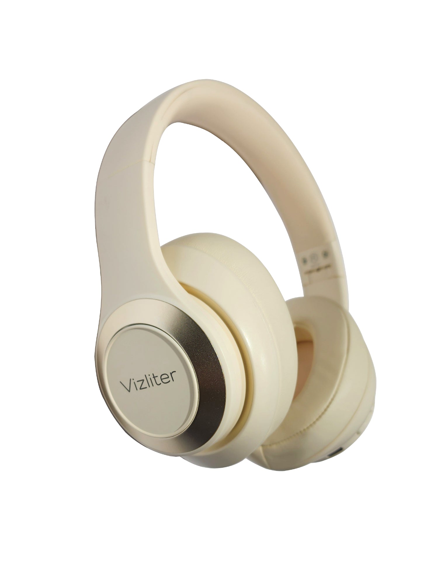 Vizliter Bluetooth Headphones, TWS Deep Bass Wireless Over-Ear Headset 5.0 with Built-in Mic LED Lights, Noise Cancelling Beige