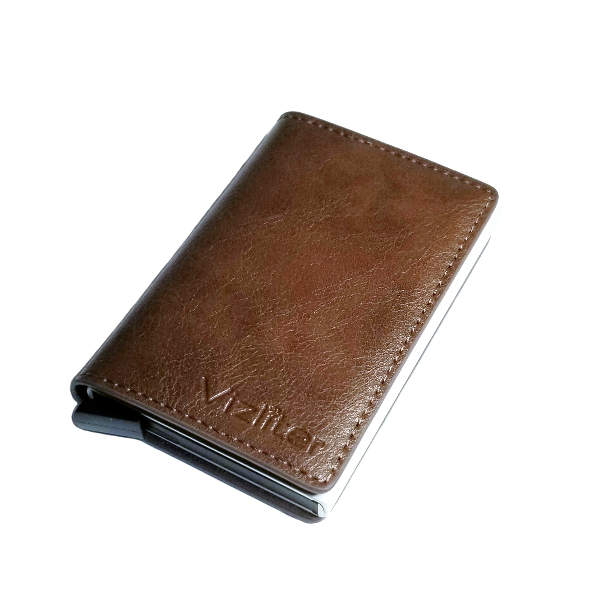 Vizliter Minimalist RFID Blocking Wallet for Men with Slim Pop-Up Credit Card Leather, Adult Unisex, Size: One size, Brown