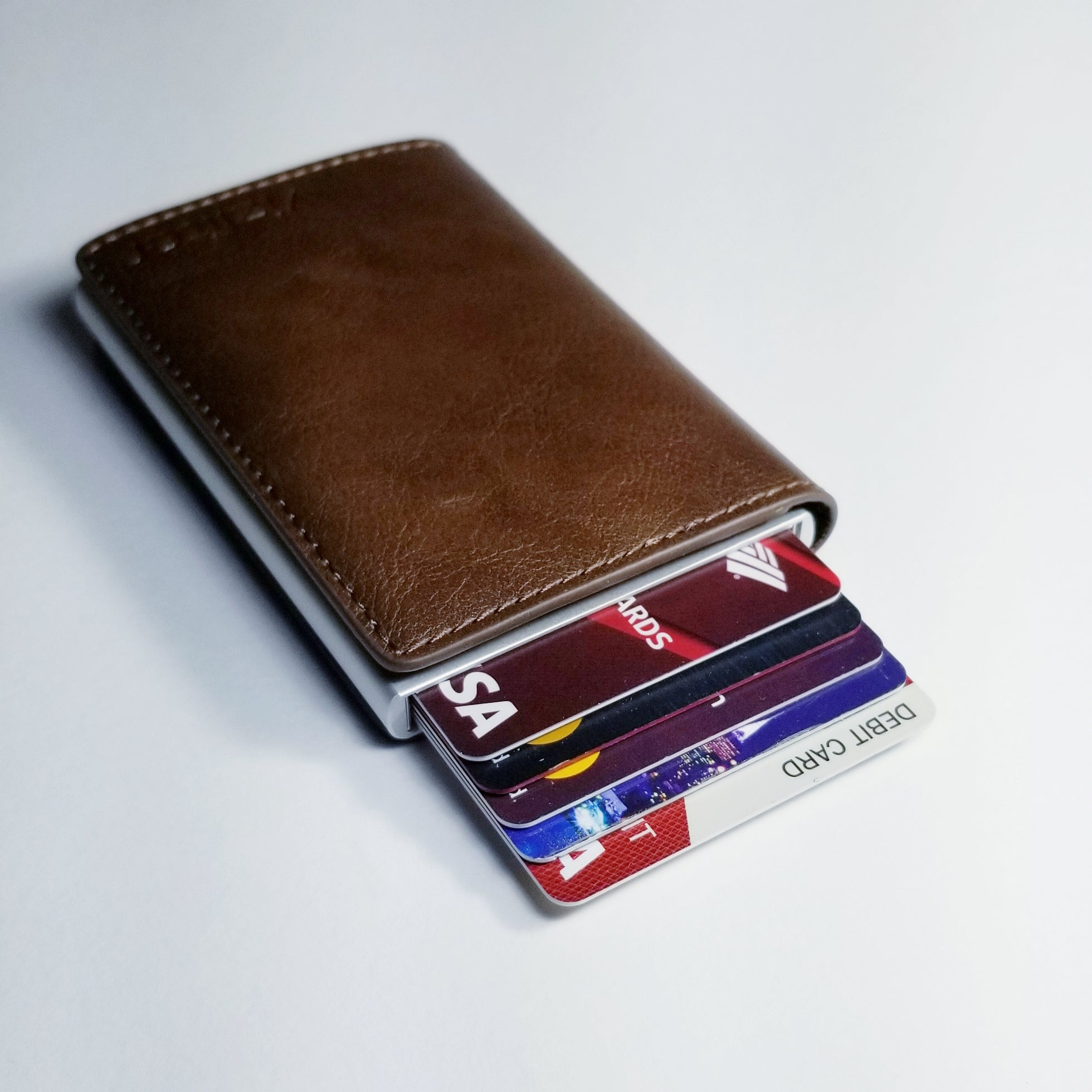 Vizliter Minimalist RFID Blocking Wallet, Slim Wallet, Wallets for Men with Slim Pop-up Card Holder Coffee