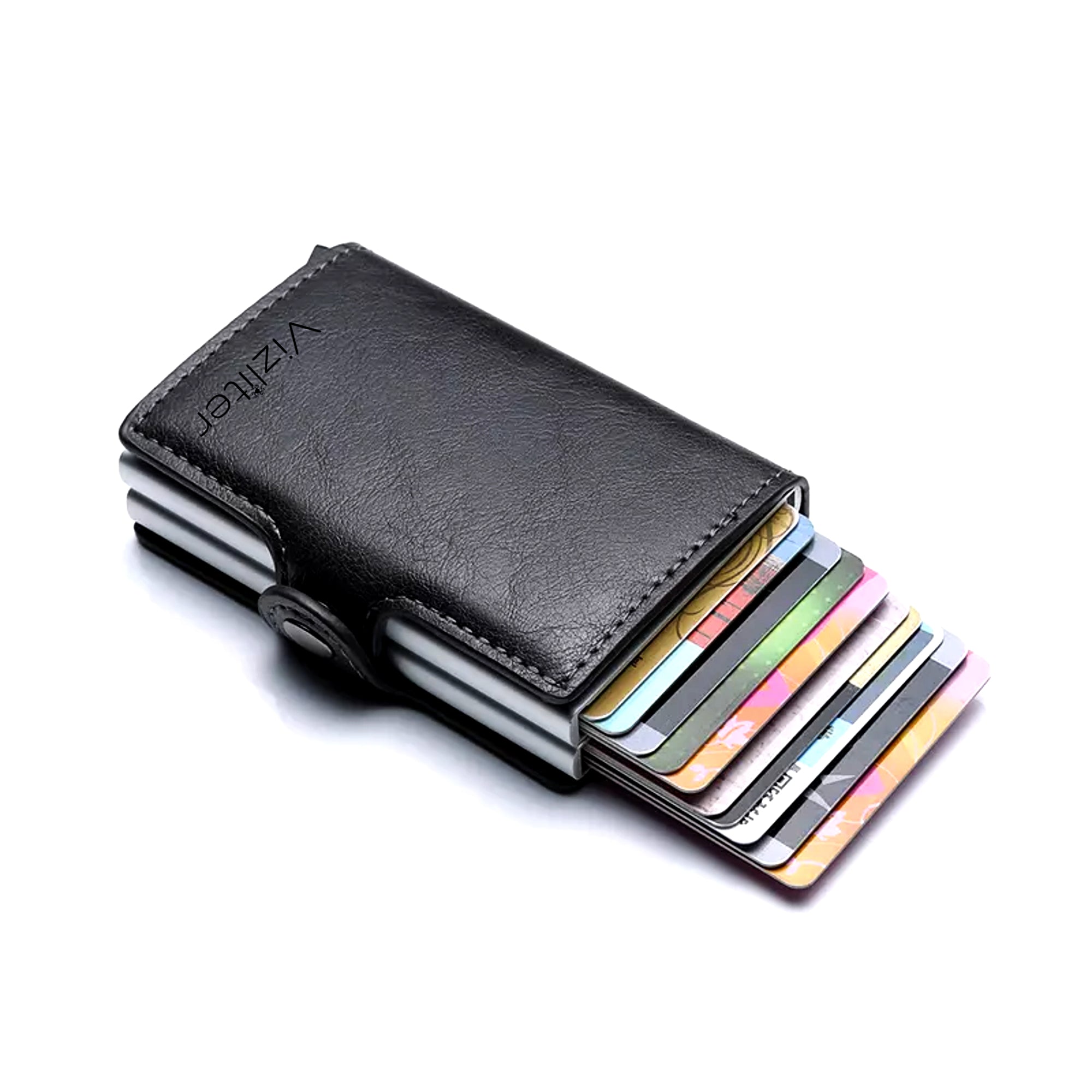 Vizliter Minimalist RFID Blocking Wallet, Slim Wallet, Wallets for Men with 2 Slim Pop-up Card Holder, PU Leather Black