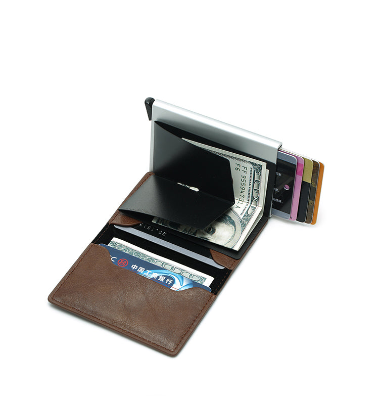 Vizliter Minimalist RFID Blocking Wallet, Slim Wallet, Wallets for Men with Slim Pop-up Card Holder Coffee