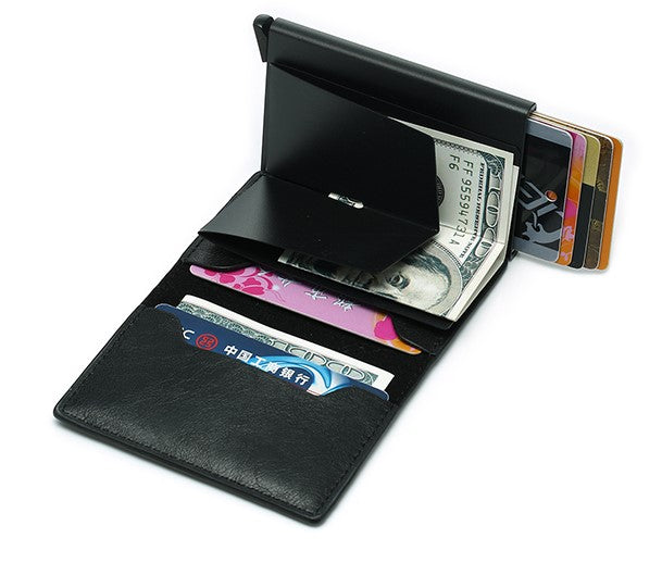 Vizliter Minimalist RFID Blocking Wallet, Slim Wallet, Wallets for Men with Slim Pop-up Card Holder Black