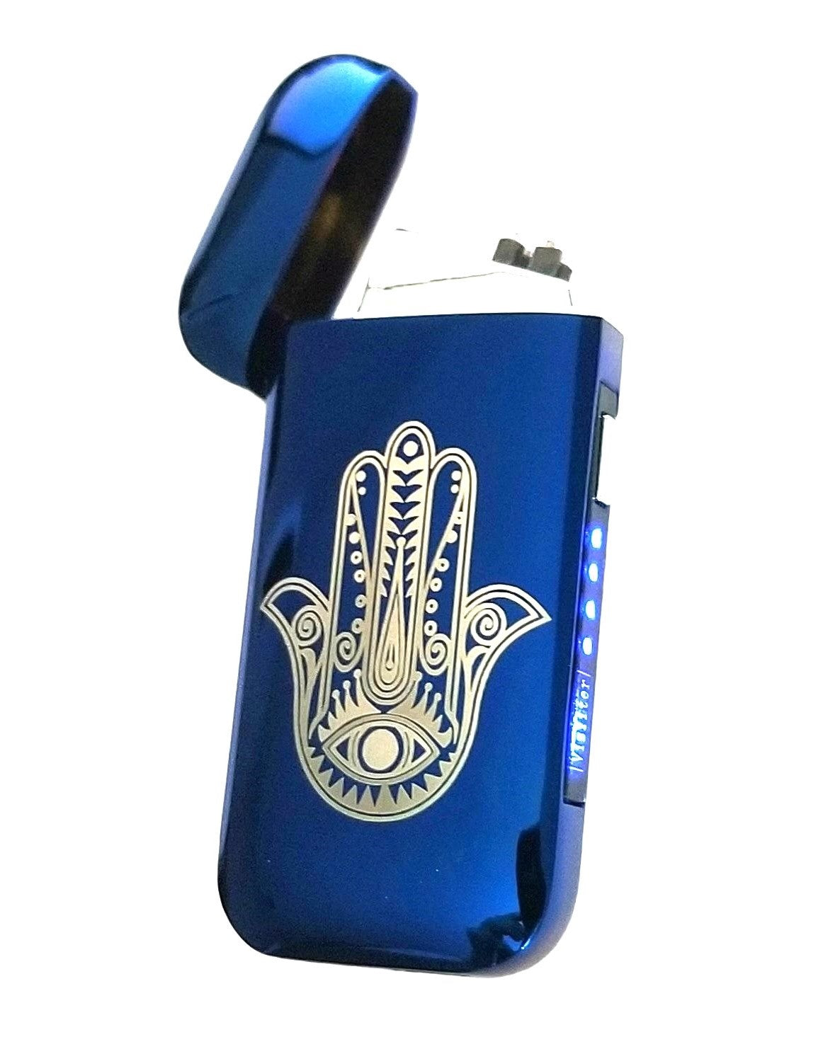 Dual Arc Electric Lighter Blue Hamsa Hand