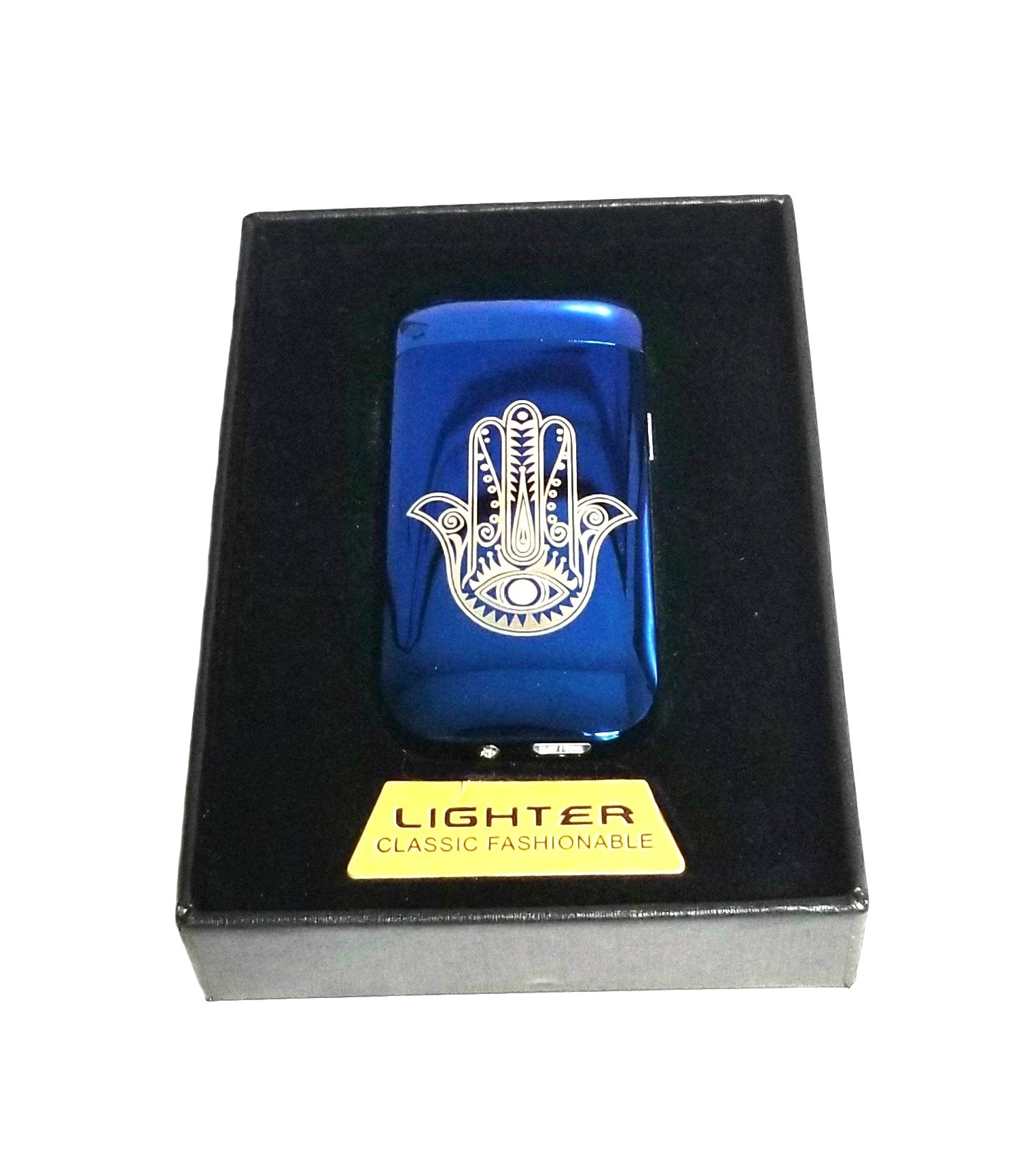 Dual Arc Electric Lighter Blue Hamsa Hand