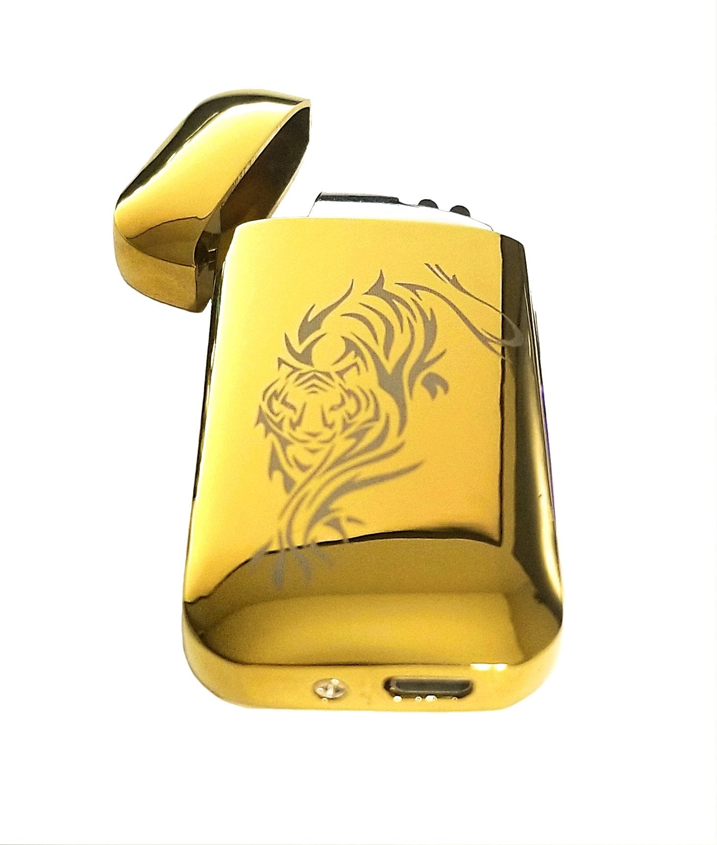 Vizliter Dual Arc Electric Lighter Gold Tribal Tiger